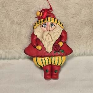 Silvestri Handcrafted “Let Love Grow” Santa Ornament Red & Yellow Glitter Xmas